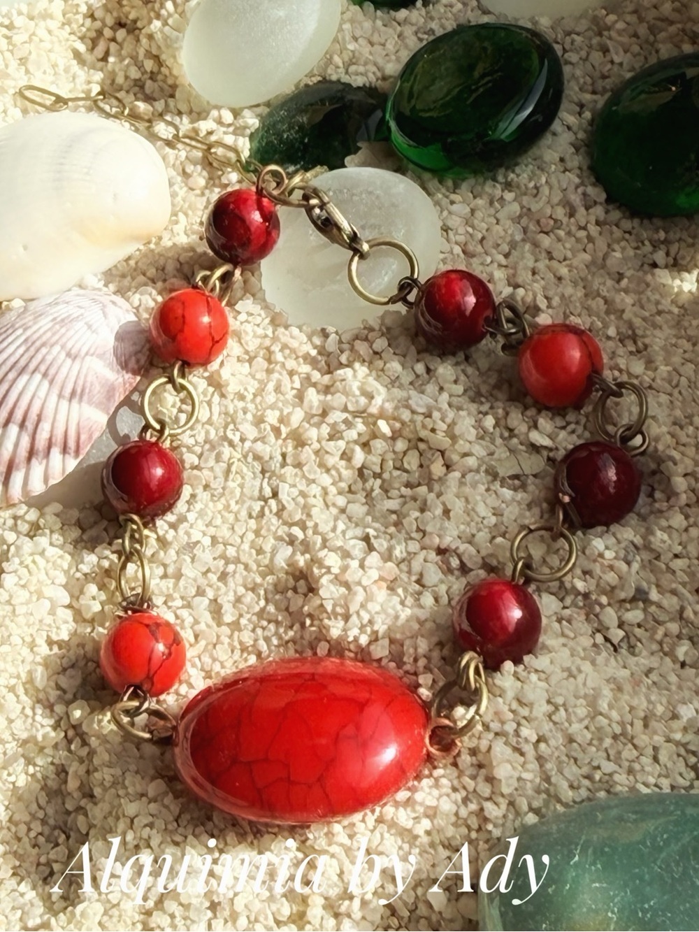 Americana Red turquoise bronze Beaded Bracelet